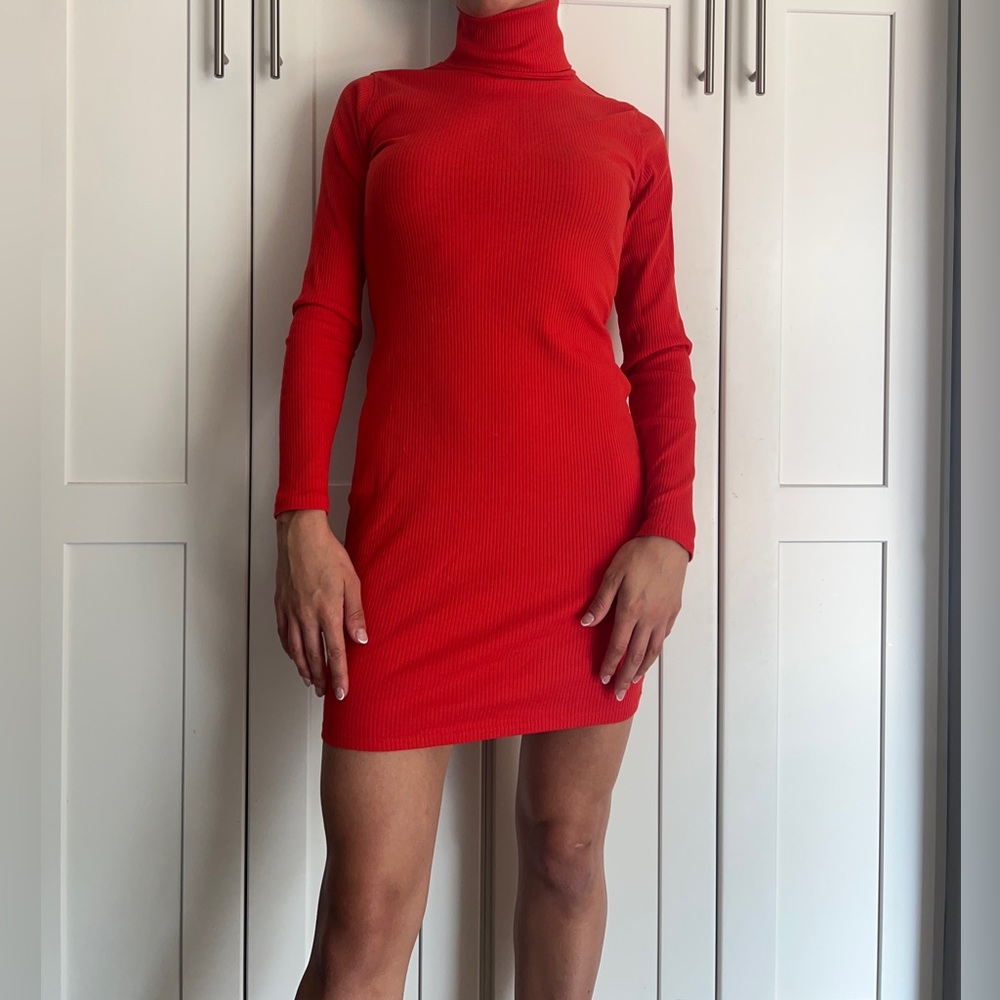 Burnt orange/reddish long sleeve turtle neck pencil dress, Wild Fable, size S